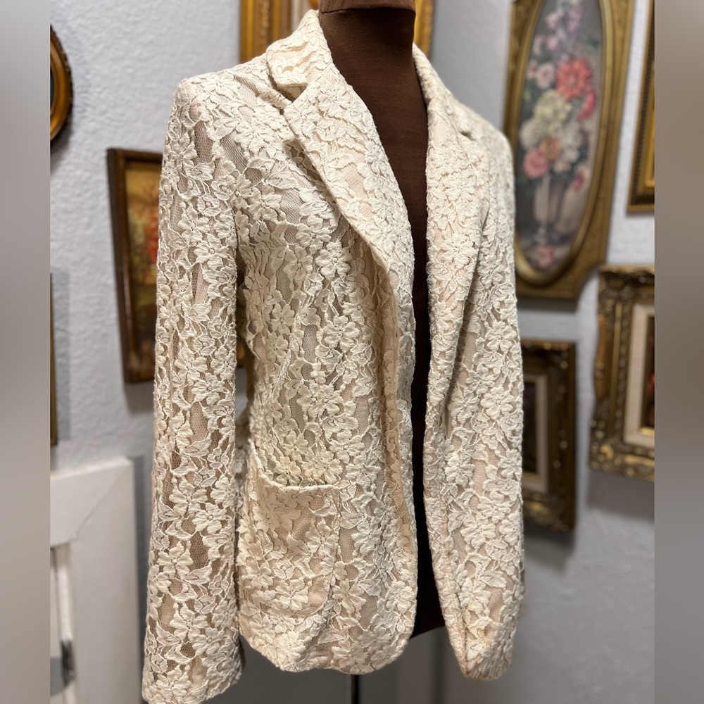 Chico's Cream Lace Blazer Size 2 (Medium)